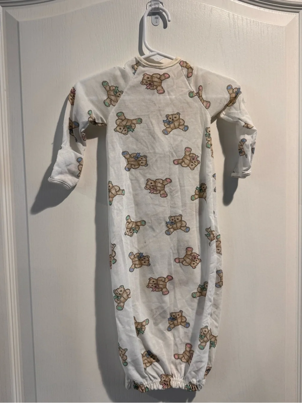 Vintage Carter's Cream Baby Gown with Teddy Bear Print